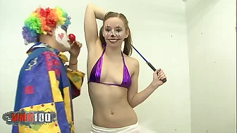 Skinny young peaches babe Norah Nova fucked by a clown